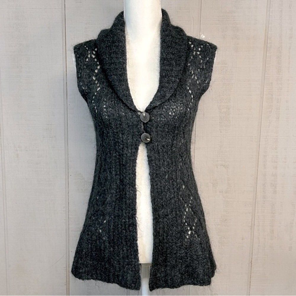 Eddie Bauer Womens Y2K Sweater Vest Size S Mohair Blend Hand Knit Gray Preppy